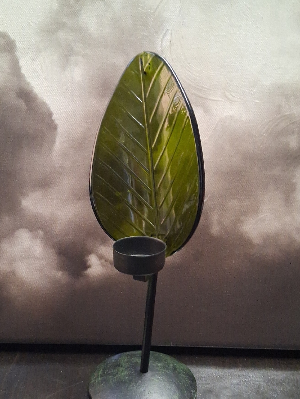 Green Leaf Glass Tealight Holder - Unbranded